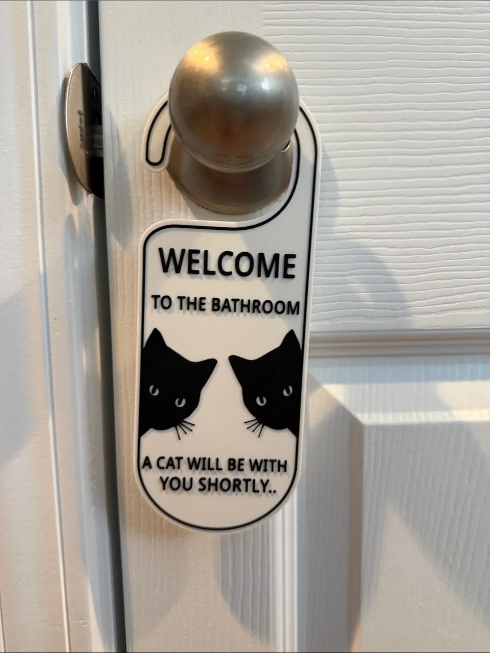 Black & White Cat Bathroom Door Hanger and Sign Set
